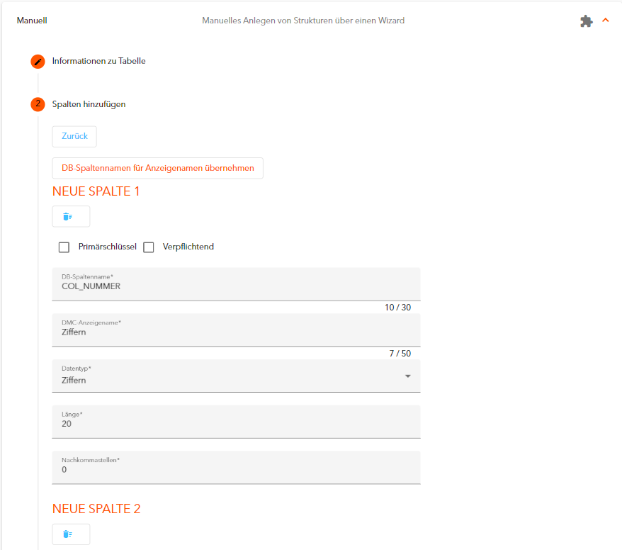 Spalten anlegen
