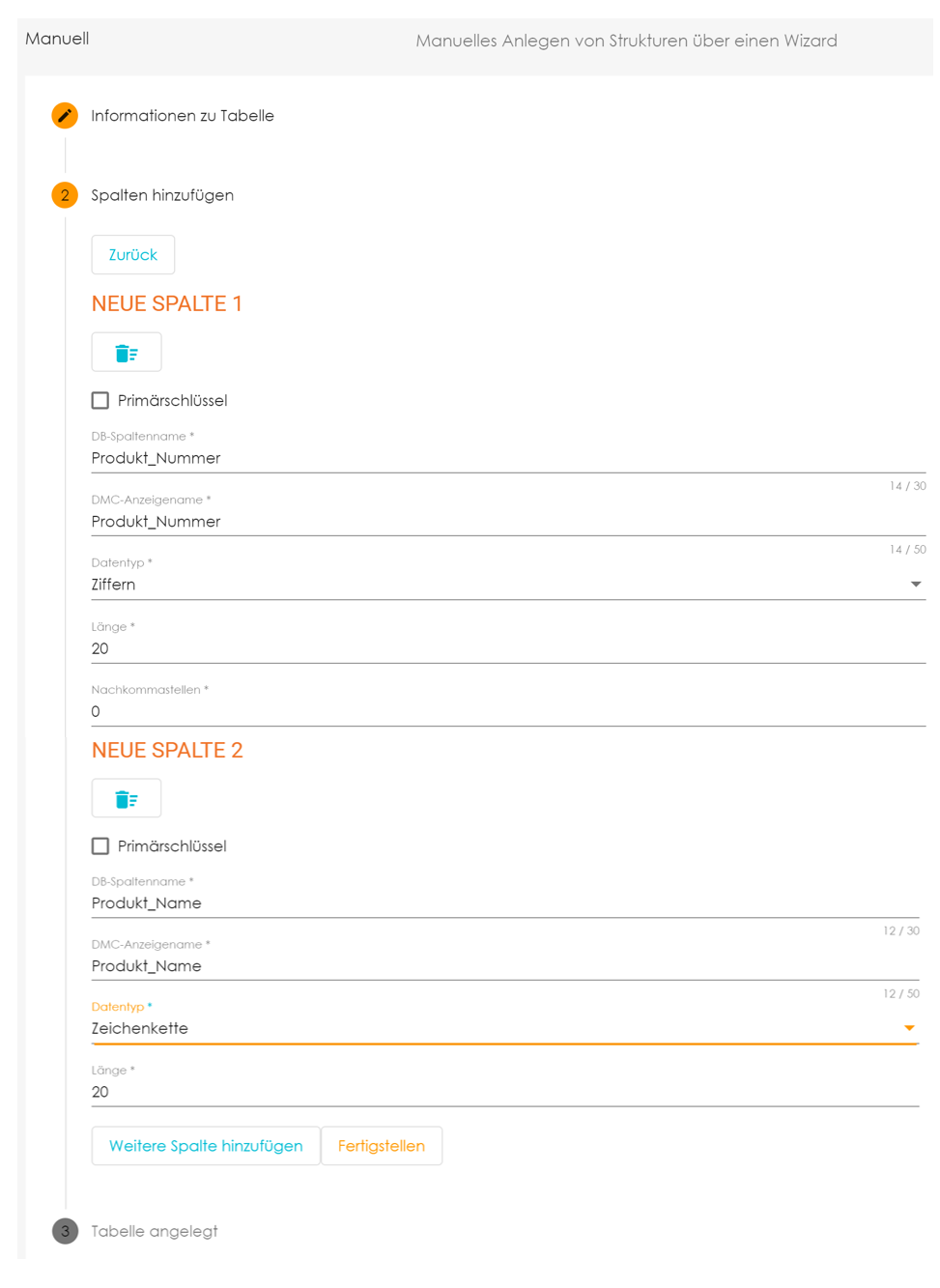 Spalten anlegen