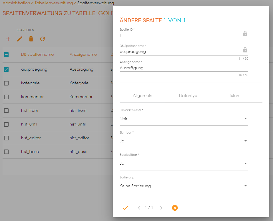 Spalte aendern Allgemein