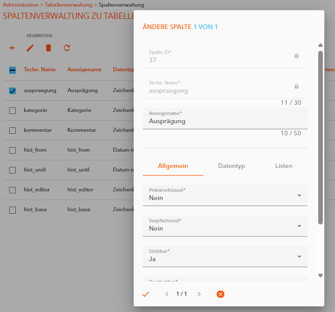 Spalte aendern Allgemein