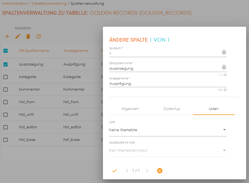 Spalte aendern Liste