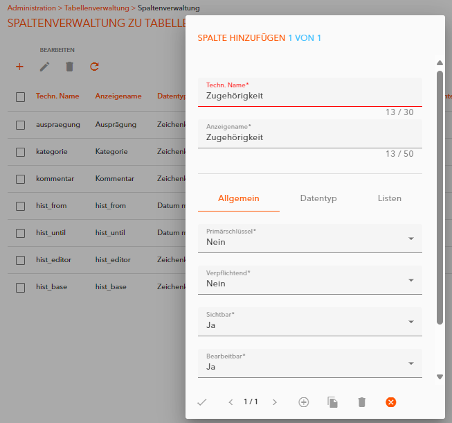 Spalte hinzufuegen Allgemein