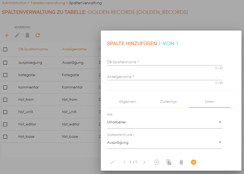 Spalte hinzufuegen Liste